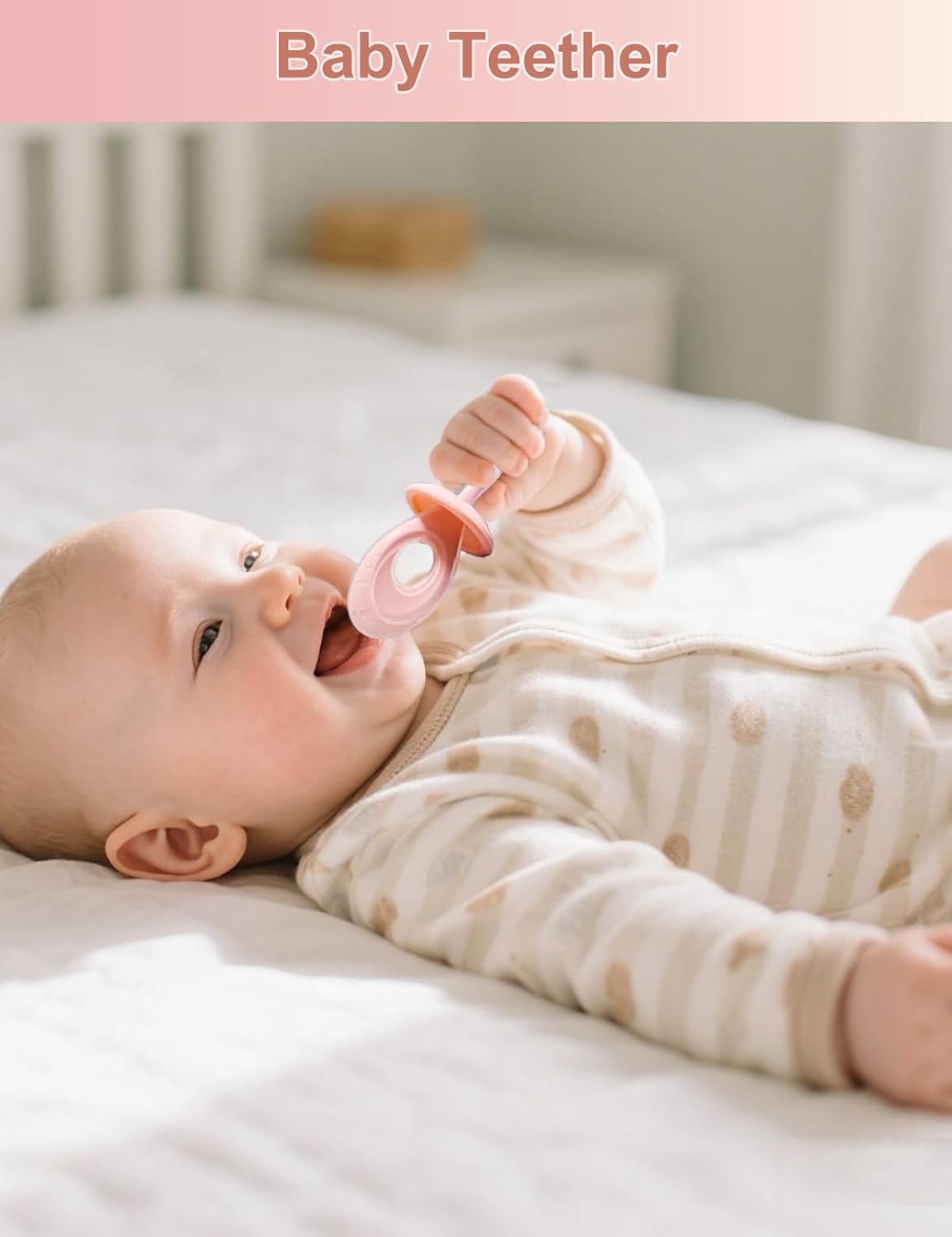 Baby Toothbrush & Teether for Infant and Toddler, Silicone Baby Oral and Tongue Cleaner, Ultra Soft Infant Training Toothbrush with Travel Case, Adjustable Safety Shield - Pink