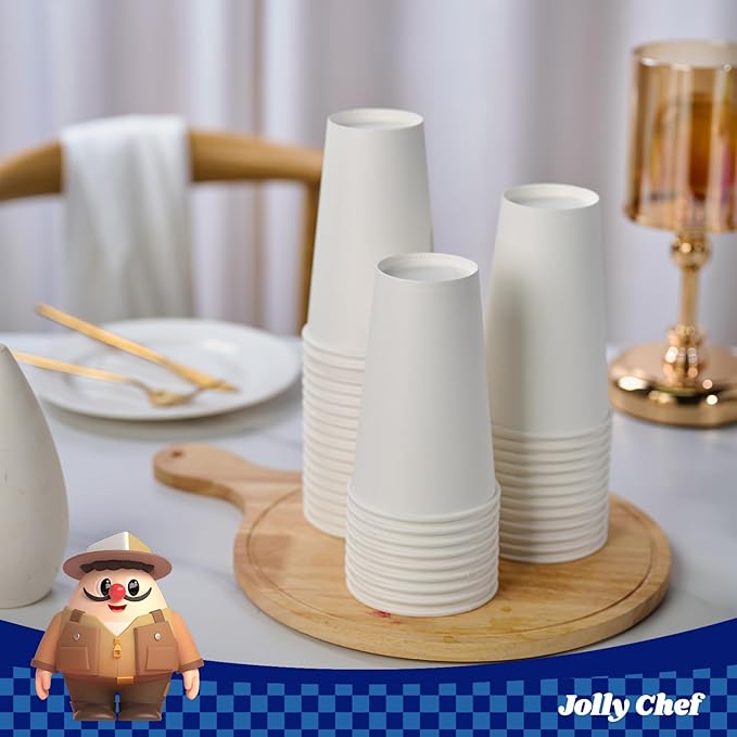 JOLLY CHEF 180 Count 16 oz Coffee Cups, White Drinking Paper Cups for Coffee, Water, Juice, or Tea, Suitable for Party, Picnic, Travel, and Events