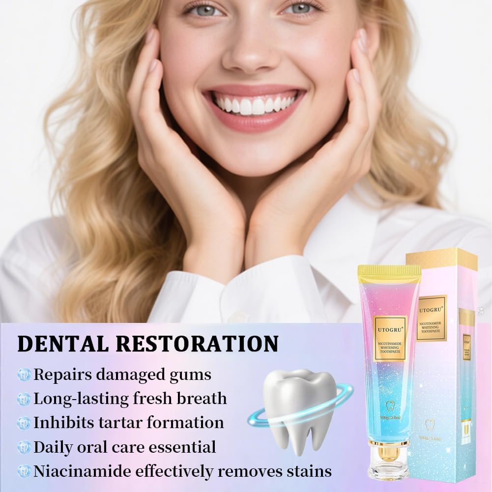 for Utogru Nicotinamide Whitening Toothpaste, Protects Enamel, Refreshes Breath & Stain Removal, Fluoride-Free Formula is Suitable for Sensitive Teeth (3.8oz/100g, 1P)