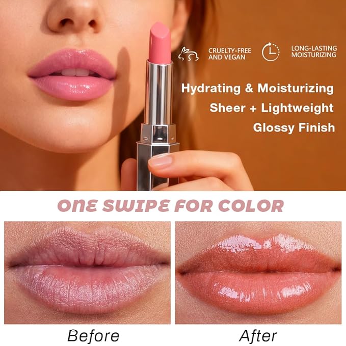 Honey Lipstick Tinted Lip Balm - Shine Moisturizing Lipstick for Women, Natural Nourishing Hydrating Lip Color Gloss Stain for Dry Lips, Tint Sheer Lightweight Makeup, Vegan - 1Pc #03 Honey