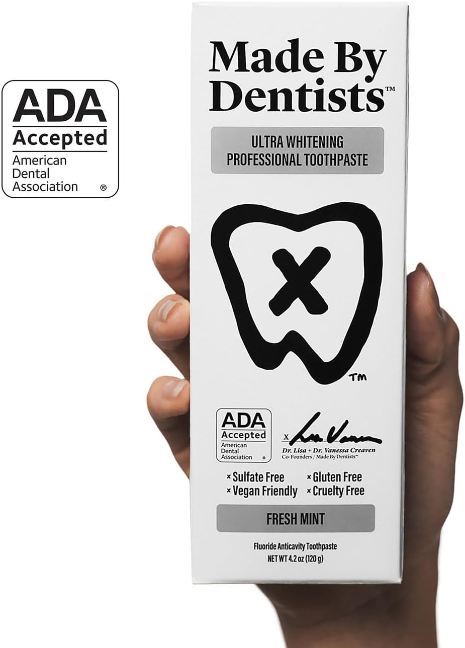 Made by Dentists Professional Ultra Whitening Toothpaste - 2 Pack - Sensitive Teeth Whitening Toothpaste with Sodium Fluoride & Hydrogen Peroxide, ADA Approved, Vegan, 2 x 4.2oz