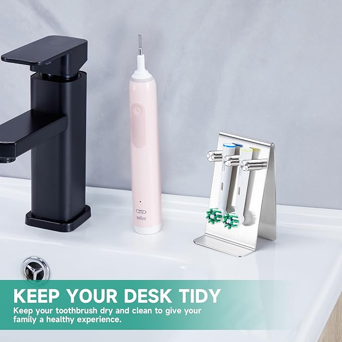 Electric Toothbrush Head Holder Adhesive or Tabletop, Tooth Brush Holder for Bathroom, Electric Toothbrush Holders Wall Mounted, Stainless Steel Tooth Brushing Holder, Brushed Brush Head Holder