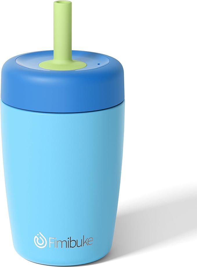 Fimibuke Kids & Toddler Cups Spill Proof, 12 OZ Insulated Sippy Cups for Toddlers Boys Girls, BPA-Free Toddler Straw Tumbler, Stainless Steel Kids Water Bottle with Twist Lids & Silicone Straw, 1 Pack