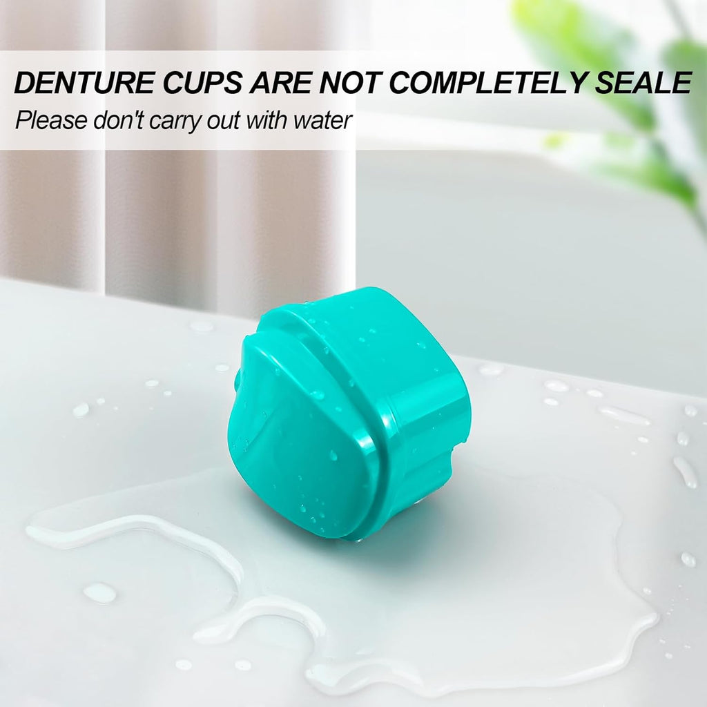 2 Pack Partial Denture Bath Case Retainer Cleaning Case Travel, Denture Storage Container False Teeth Case Denture Cups for Soaking Full Dentures, Braces, Mouth Guard - Lake Green & White