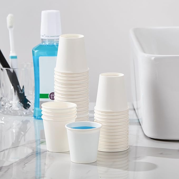SIUQ 600 Pack 3 oz Paper Cups, Disposable Bathroom Cups, Small Mouthwash Cups, White Paper Cups, Hot/Cold Beverage Drinking Cup for Bathroom, Home, Party, Office, Picnic, Travel and Events