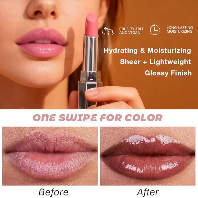 Honey Lipstick Tinted Lip Balm - Shine Moisturizing Lipstick for Women, Natural Nourishing Hydrating Lip Color Gloss Stain for Dry Lips, Tint Sheer Lightweight Makeup, Vegan - 2Pc Black & Pink