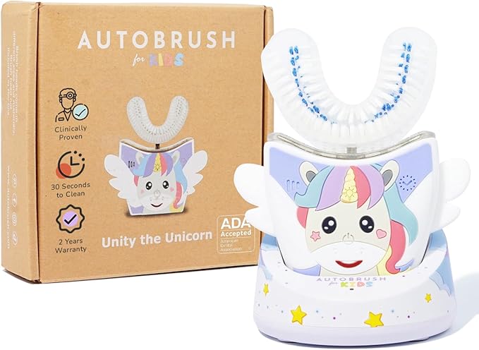 autobrush Kids Electric Toothbrush – Only ADA Accepted U-Shaped Toothbrush, Clinically Proven Up to 5.1X Better Cleaning, 30 Seconds, Full-Mouth 360 Coverage, LED Lights, Music, Ages 9-12, Unicorn