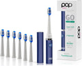 Pop Sonic Electric Toothbrush (Navy + 6 Brush Heads) - Travel Toothbrushes w/AAA Battery | Kids Electric Toothbrushes with 2 Speed & 15,000-30,000 Strokes/Minute, Dupont Nylon Bristles