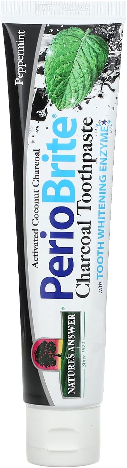 Nature's Answer Periobrite Activated Charcoal Toothpaste | Tooth Whitening, Plaque Removing, Peppermint Flavored Stain Remover | Flouride-Free, Gluten-Free, No Preservatives & Vegan 4oz