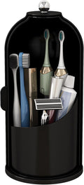 Dustproof Toothbrush Holders with Cover, Rotating Electric Toothbrush and Toothpaste Holder for Bathroom Countertop, 3 Slots Makeup Brushes Organizer, Solid Black