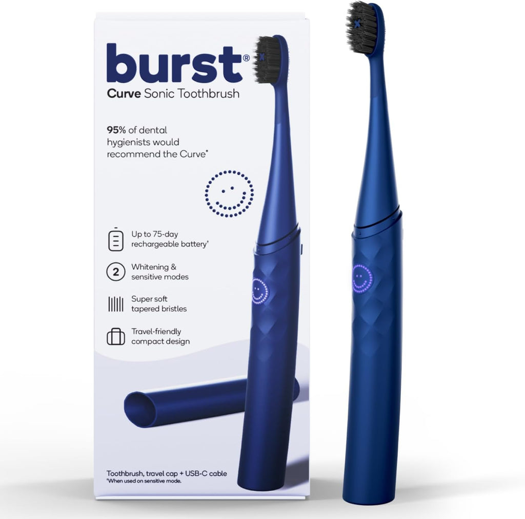Burst Curve Sonic Electric Toothbrush for Adults (Cobalt Blue) | Slim Travel Brush with Cover | Ultra Soft Bristles | Up to 2 Month Rechargeable Battery | Two Modes & Timer