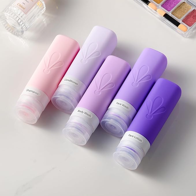 INSFIT Travel Bottles for Toiletries, TSA Approved 3oz Travel Size Containers, BPA Free Leak Proof Squeezable Silicone Tubes for Shampoo Conditioner Lotion Soap with Labels