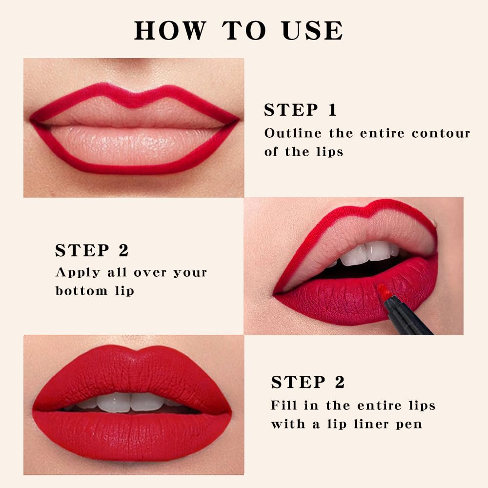 Kaely Ruby Red Longwear Liquid Lip Liner Waterproof, 24 Hour Long Lasting Lip Liner Stain Marker Pen, 2-in-1 Matte Semi Permanent Lipliner & Lipstick, Vegan & Cruelty-Free, 09