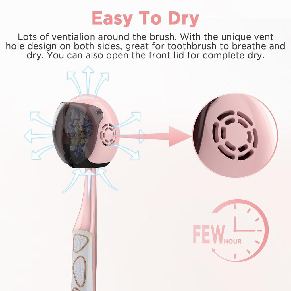 Helmet Toothbrush Covers Caps, Toothbrush Head Protector for Household Travel, Fits Most Manual and Electric Toothbrushes, 4 Count (Blue, White, Pink, Rose Pink)