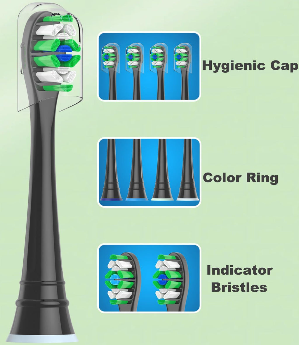 Replacement Toothbrush Heads Compatible with AquaSonic Black Series Vibe Series Duo Pro Elite Series Electric Toothbrush, 12 Count, Black