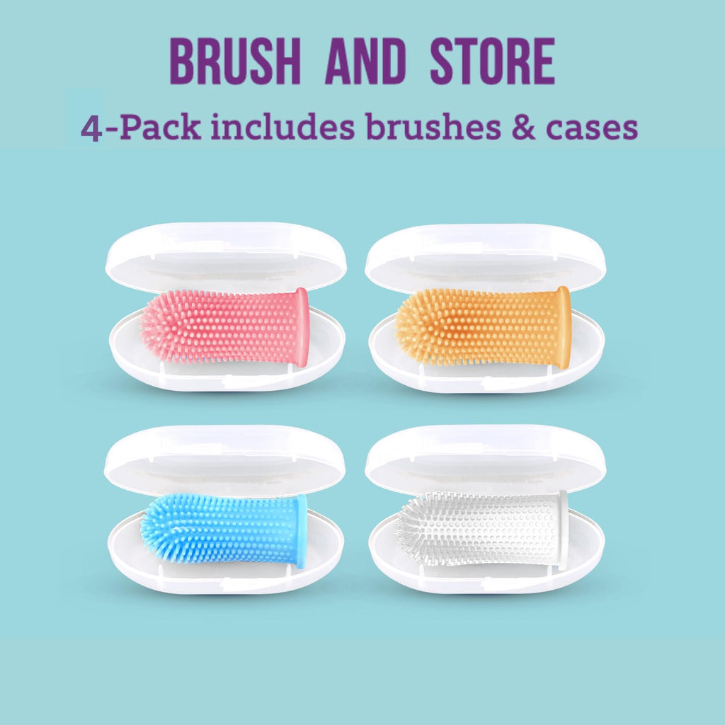 Baby Toothbrush, 360 Degree Bristle Silicone Finger Toothbrush 6 to 12 Months, and Toddler Toothbrushes 1-2, Set of 4 – Multi Colors
