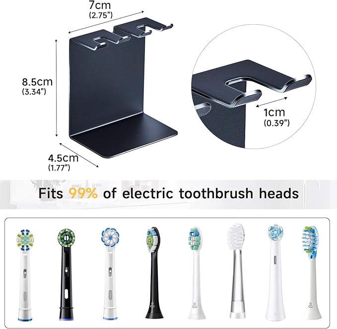 Electric Toothbrush Head Holder, Oukimly Toothbrush Holder Wall Mounted or Desktop, Metal Tooth Brush Holder, Shower Brush Head Holder, Electric Toothbrush Holder for Bathroom (Black, Small)