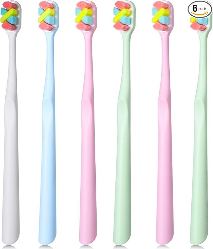 6 Pack Soft Bristle Toothbrush Multicolor Manual Toothbrushes for Sensitive Teeth Tapered with Brush Head Protector Saves Brushing Time for Family Pregnant Elderly
