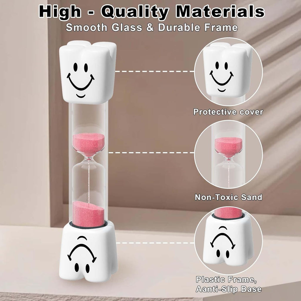 2 Minute Toothbrush Sand Timer for Kids, Small Pink Smiley Acrylic Hourglass Sand Clock Set 2min, Plastic Glass Mini Sandglass for Classroom Games Kitchen (Pack of 2)