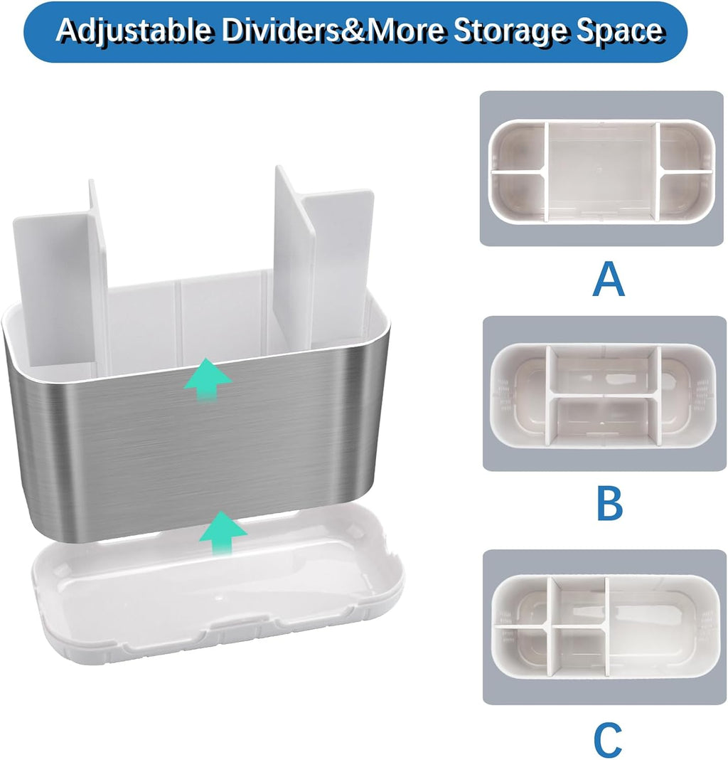 Toothbrush Holders for Bathroom Organizer Countertop, Detachable Anti-Slip Large Electric Toothbrush Holders, Brushed Nickel Toothbrush and Toothpaste Storage Caddy Drainage for Family, Kids