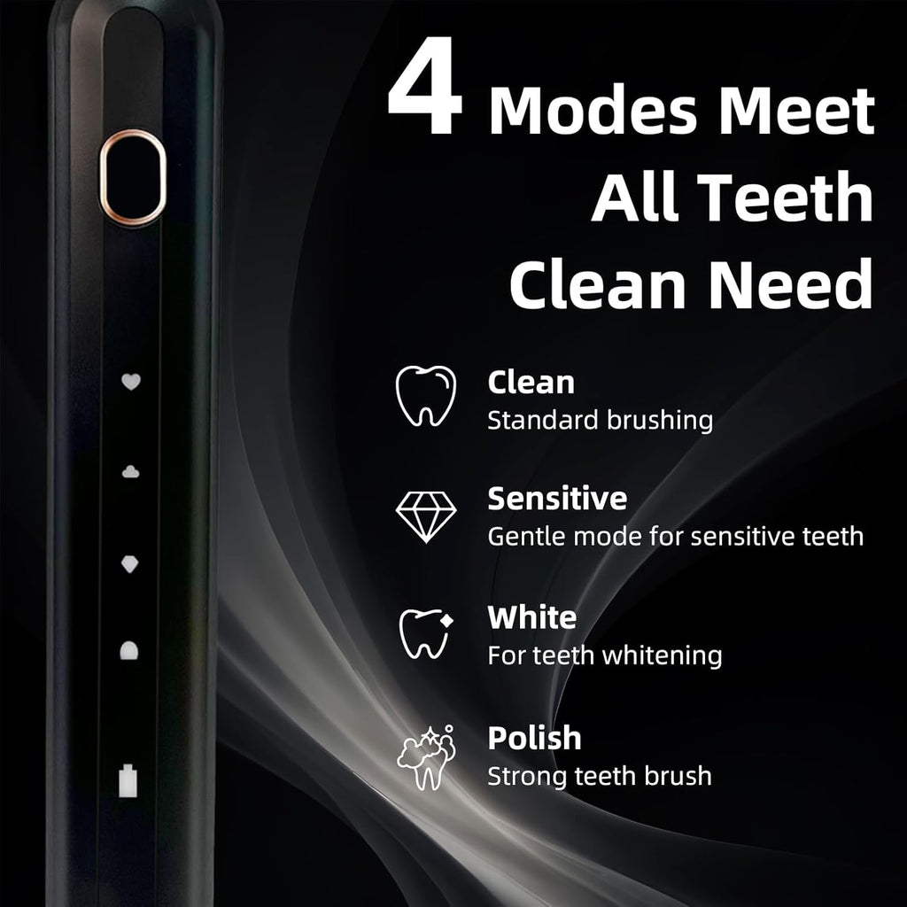 Ultrasonic U-Shaped Toothbrush for Adults, Electric Toothbrush for Teeth Whitening, Automatic 360-degree with Waterproof IPX7, 4 Modes for Cleaning(Black)