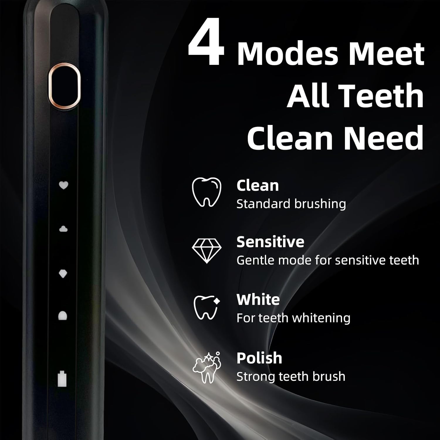 Ultrasonic U-Shaped Toothbrush for Adults, Electric Toothbrush for Teeth Whitening, Automatic 360-degree with Waterproof IPX7, 4 Modes for Cleaning(Black)