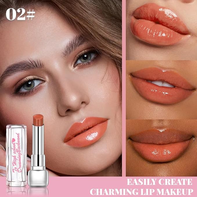 Plumper Moisturizing Butter Lipstick for Women, Natural Tinted Lip Balm Shine Nourishing Hydrating Lip Gloss Stain for Dry Lips, Lightweight Lip Liner Care Makeup, Vegan, 2Pc Pale Nude & Orange