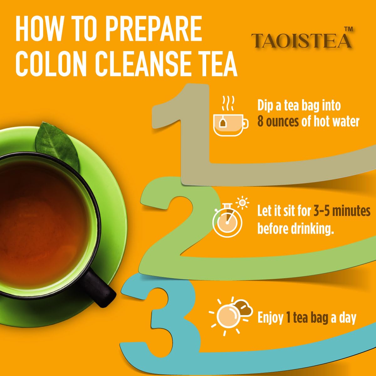 TAOISTEA Colon Cleanse Tea, Herbal Tea Blend with Senna, Peppermint, Dandelion Aloe Vera, Improve Digestive Health and Gental Gut Cleanse - 14 Bags