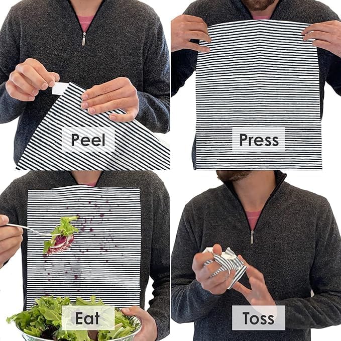 Disposable Bibs for Adults, Kids & Elderly Senior | Adhesive Tab Napkins for Eating, Personal Use, Home Care & Business Spill Absorbent, Stain/Liquid Repellent Blue Ticking, 20 Count x 5 (100 Total)