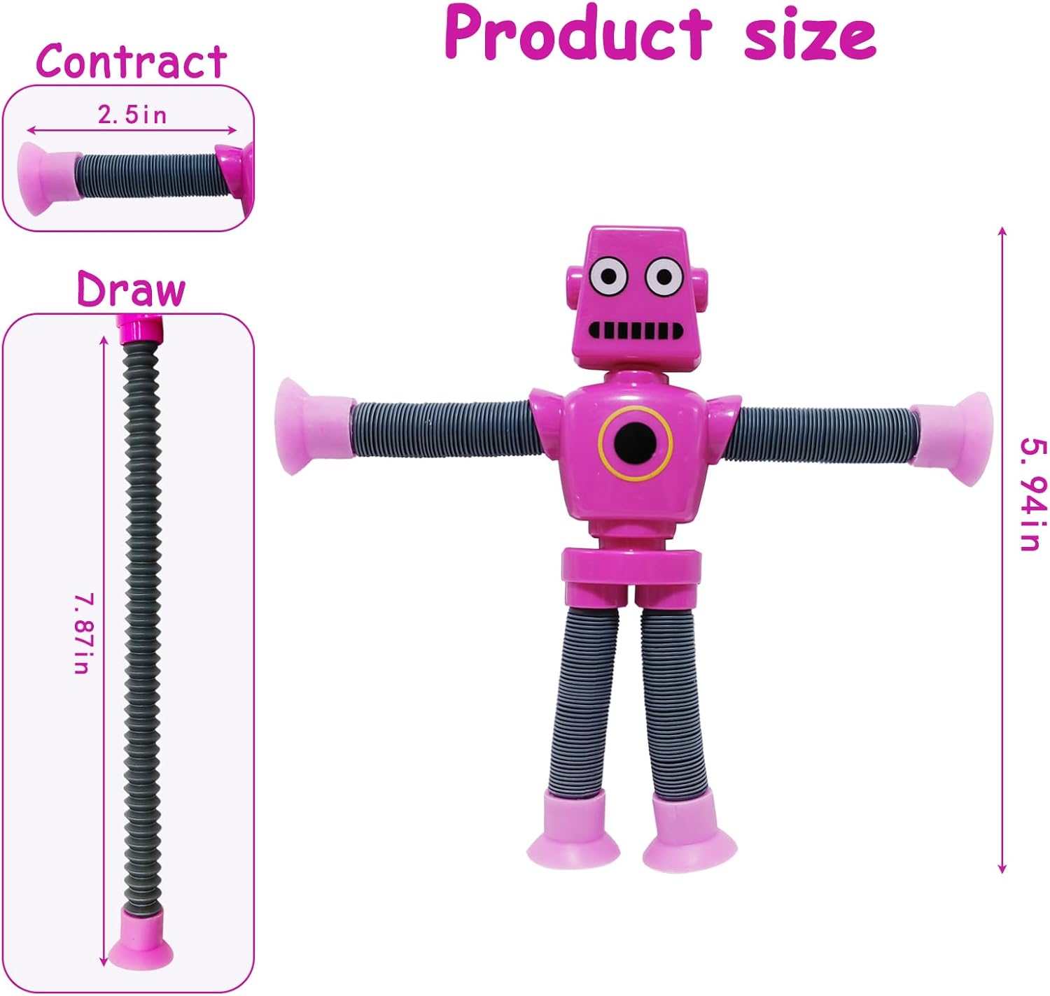 16 PCS Suction Cup Robot Toy,Shape Changing Telescopic Pop Tubes Autism Sensory Toy Kids Girls Boys Toddlers Adult,Funny Robot Action Figure Bendable Fidget Toy Gift Birthday Party Favors Christmas