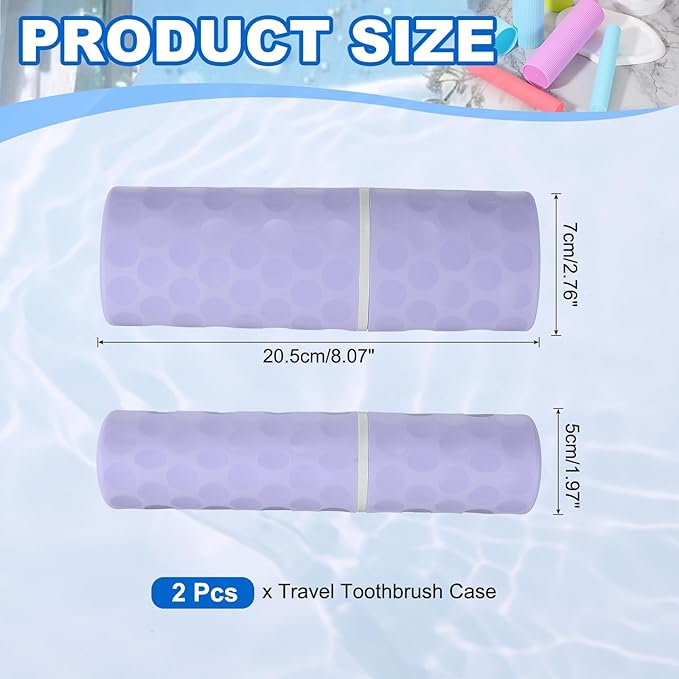 uxcell 2Pcs Travel Toothbrush Case, 8.1x2.8x2 Portable Travel Toothbrush Holder with Dot, Plastic Toothpaste Container for Bathroom, Gym, Business Trip, Camping, Purple
