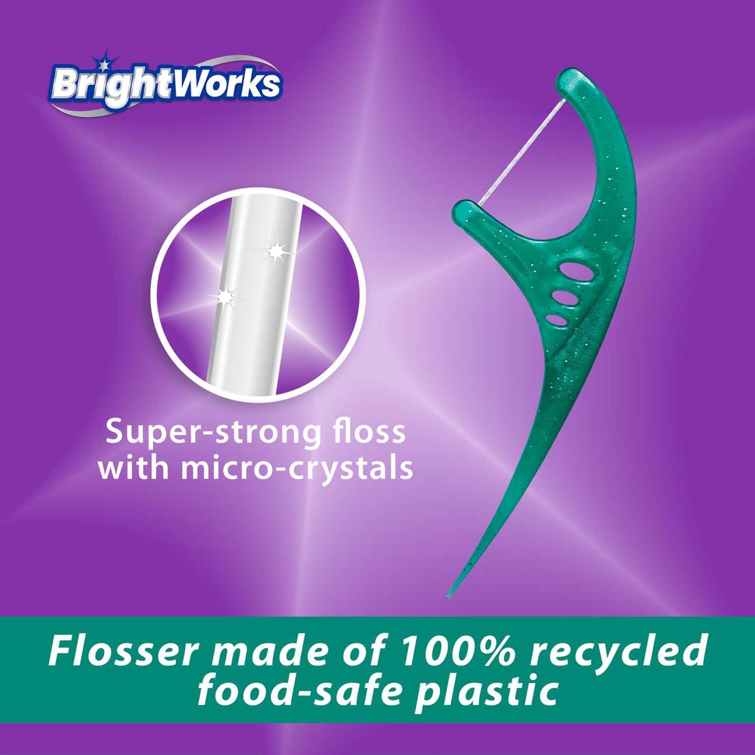 Brightworks ECO Sustainable Floss Picks - 270 Count - PFAS Free - Made in USA100% Post-Consumer Recycled Plastic, Super Strong Mint-Flavored Floss with Micro-Crystals
