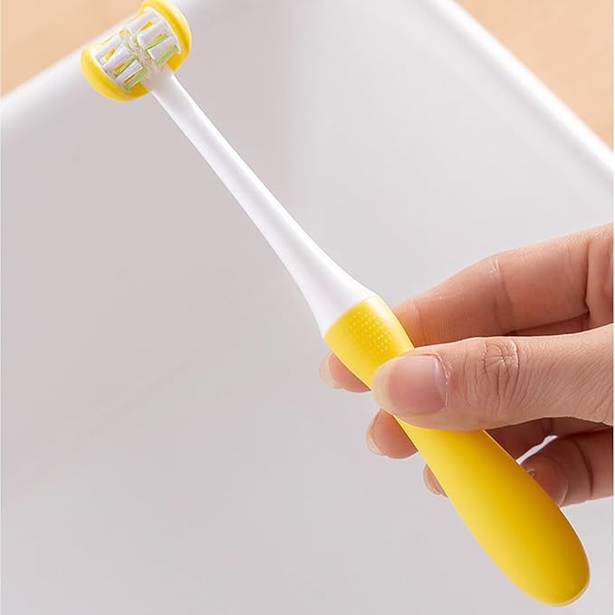 2 Pieces 3 Sided Toddler Toothbrush, Three Bristles for Kids Toothbrush, Autism Soft Bristles,Soft and Gentle for Complete Tooth and Gum Care (C3（Blue+Yellow） Kids)