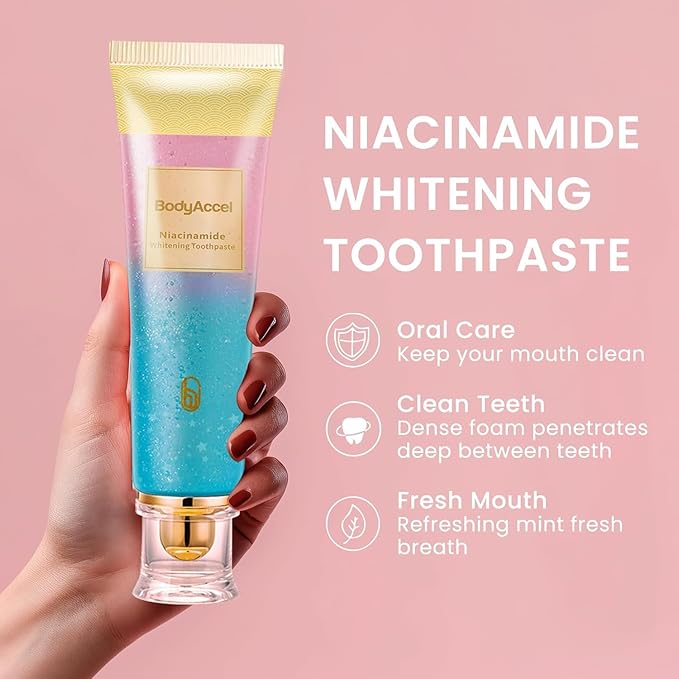 3 Pack Niacinamide Whitening Toothpaste, BodyAccel Triple Whitening Niacinamide Toothpaste, Brightens and Whitens Teeth, Stain Removal Natural Gentle, Fresh Breath