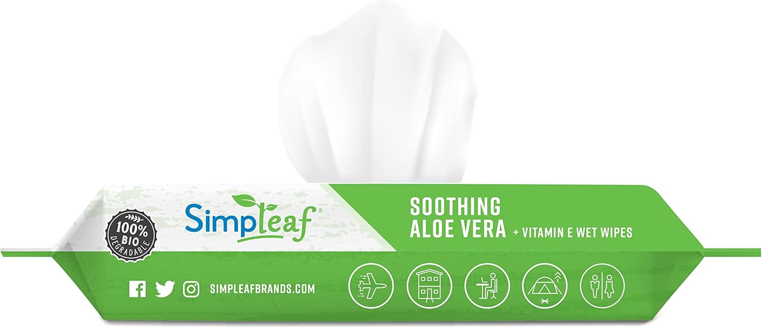 Simpleaf Flushable Wet Wipes Aloe Vera| Eco-Friendly, Paraben & Alcohol Free | Hypoallergenic & Safe for Sensitive Skin | Soothing Aloe Formula | (24 x 25 Counts Convenient Pack) 600 Counts Total