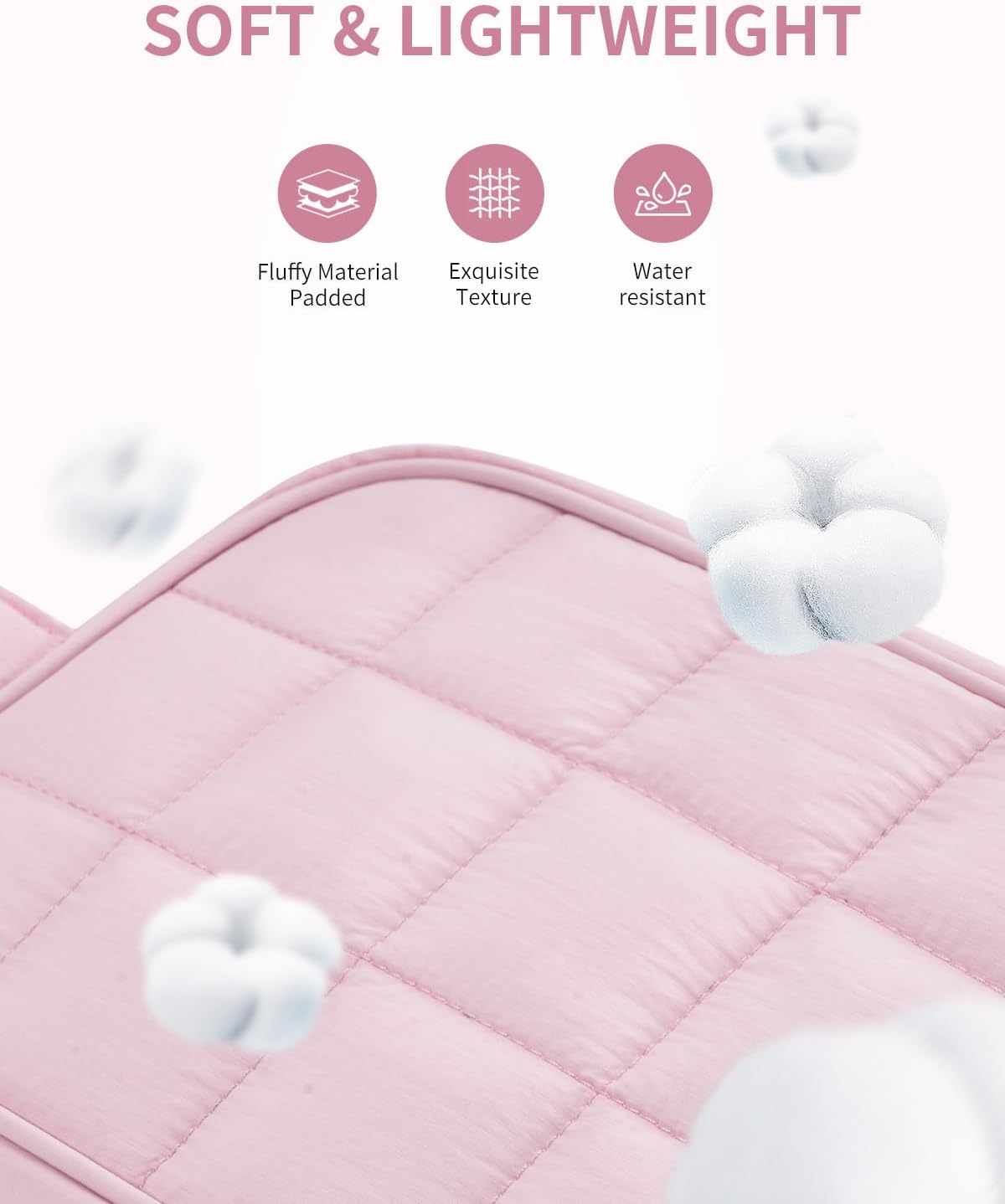 Narwey Puffy Travel Toiletry Bag for Traveling Women Girl, Travel Bag for Toiletries, Cute Travel Makeup Bag Organizer, Quilted Cosmetic Bag Make Up Skincare Medicine Bags