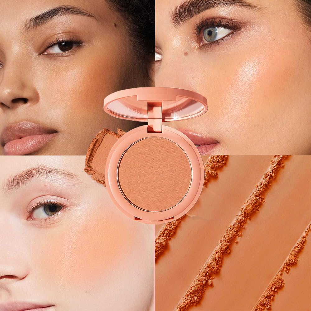 Warm Orange Powder Matte Blush with Mirror – Lightweight Smooth Blendable Baked Blush, Fade & Transfer-Resistant, Natural Matte Finish, Vegan & Cruelty Free, Perfect Makeup Gift for Women #02