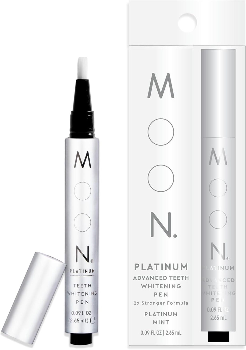 MOON Teeth Whitening Pen, Platinum Mint, 0.09 Fl Oz, Gentle on Teeth, Whitens with Antioxidants & Essential Oils, Vegan Whitening Gel in an Easy Applicator