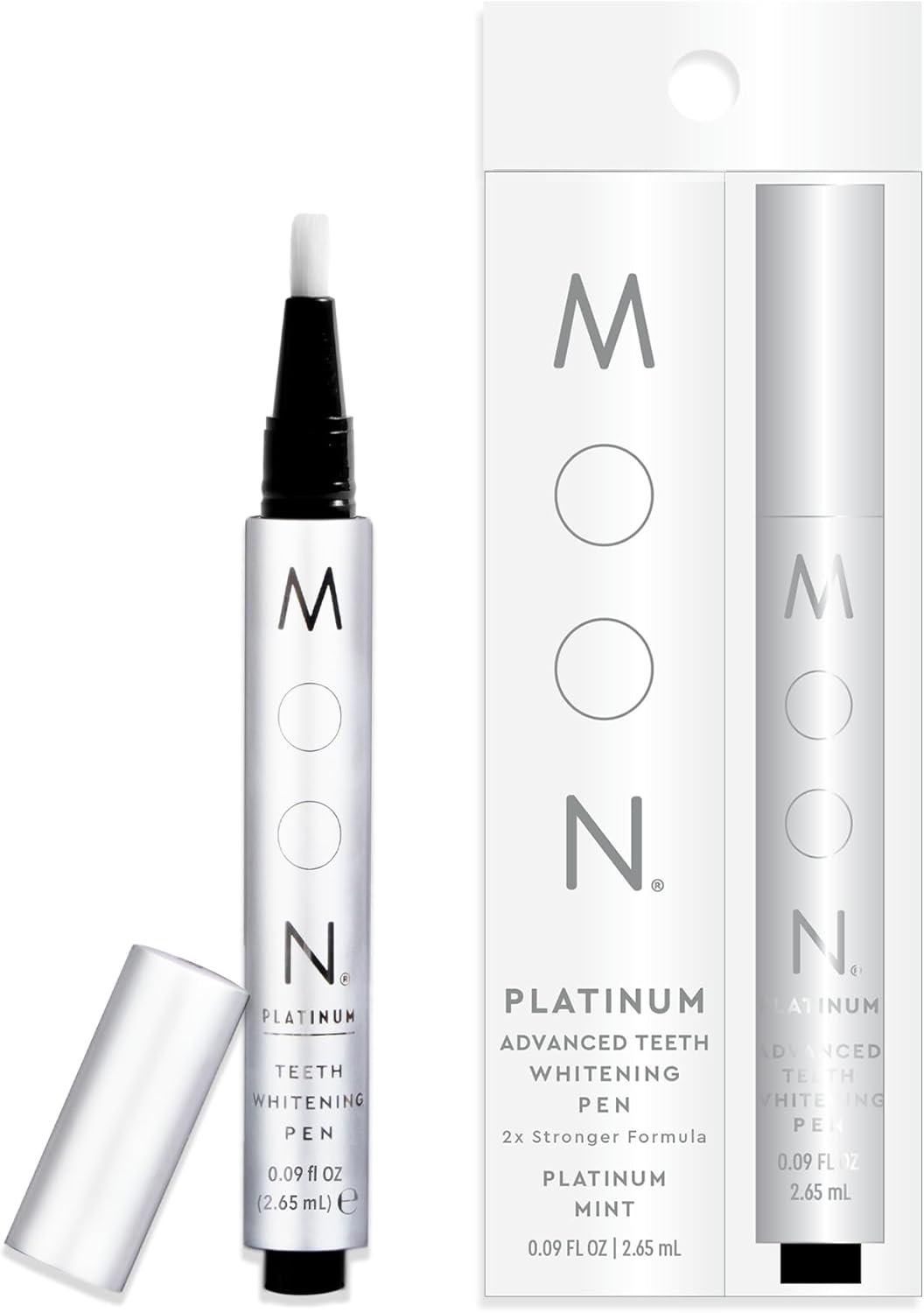 MOON Teeth Whitening Pen, Platinum Mint, 0.09 Fl Oz, Gentle on Teeth, Whitens with Antioxidants & Essential Oils, Vegan Whitening Gel in an Easy Applicator