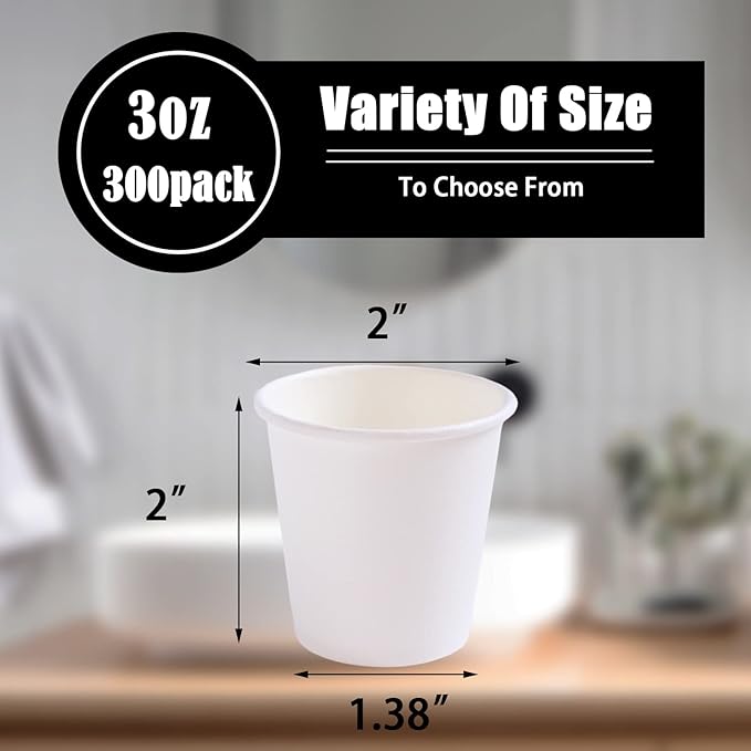 Lamosi 300 Pack 3 oz Paper Cups for Bathroom, Disposable Small Mouthwash Cup, 3oz Mini Espresso Cups for Travel, Party, Picnics, Home, Applicable to Cup Dispenser
