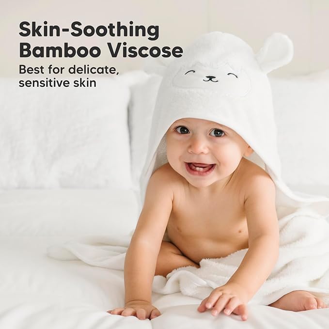 KeaBabies Hooded Baby Towel for Newborn - Viscose Derived from Bamboo Large Baby Bath Towels with Hood for Boys, Girls, Toddler, Extra Absorbent & Soft Newborn Bath Essentials (Lamb, Petite)