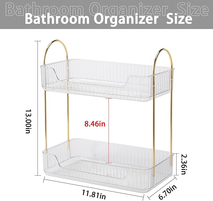 2 Tier Clear Countertop Storage - Bathroom & Kitchen Organizer, Cosmetics & Makeup Shelf, Spice Rack
