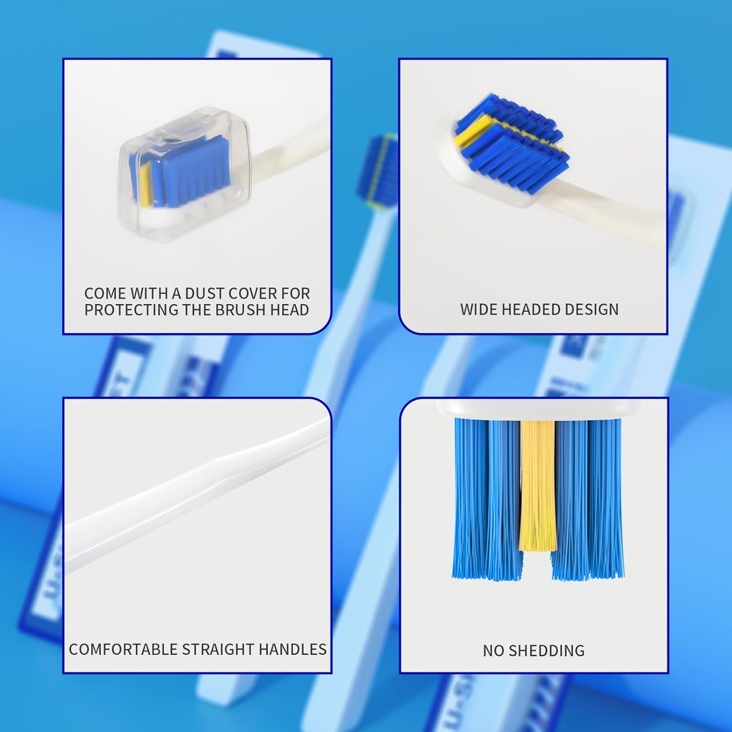 4 Pcs Orthodontic Toothbrush for Braces U-Shaped Soft Bristle with 4 Toothbrush Head Cover（Blue+White (4 Pack)