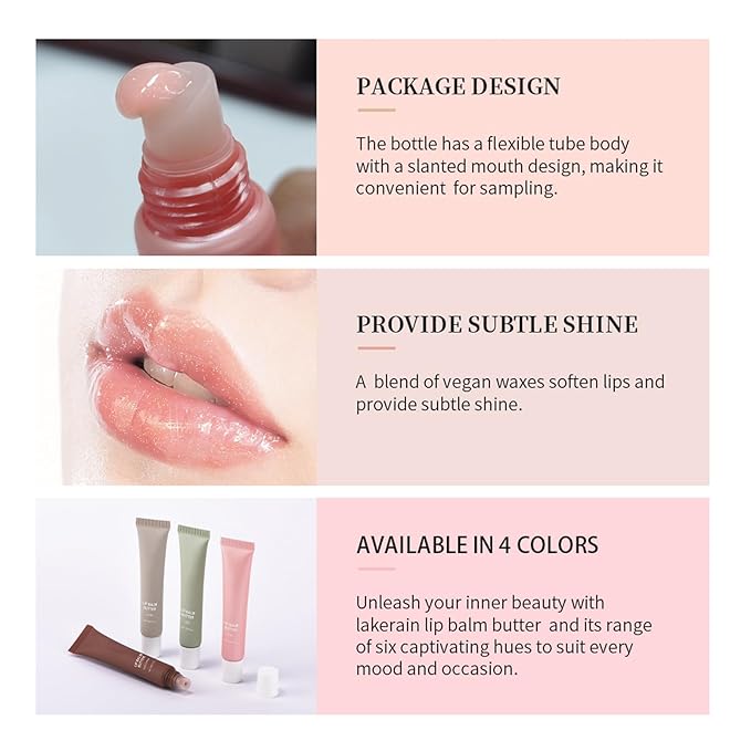 Dulele Glossy Lip Balm Butter, 4 Colors Peptide Lip Tint Lip Stain, Moisturizing Lip Gloss Hydrating Lip Glow Oil, Nourishing Lip Care & Repair Lip Mask (Clear, M)