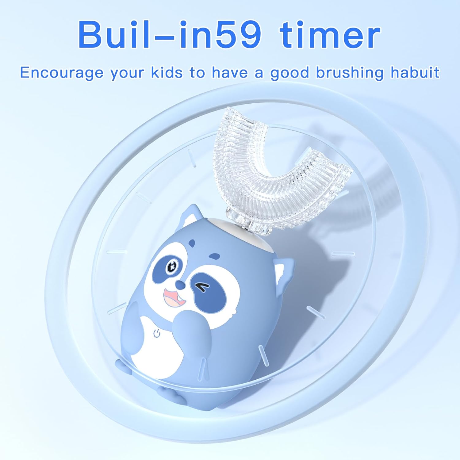 Kids Electric U Shaped Toothbrush Children Rechargeable Sonic Toothbrush with 4 Brush Heads Full Mouth 6 Cleaning Modes - (Age 8-15, Gray)