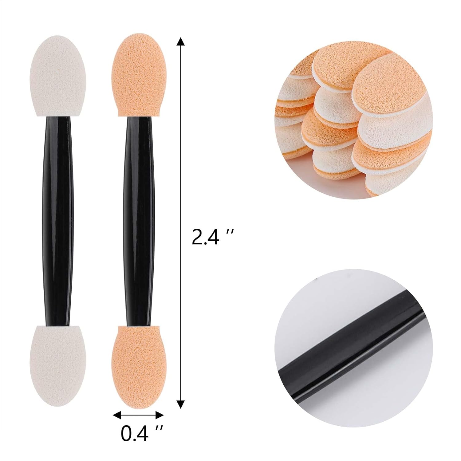 1000 Eye Shadow Applicator Disposable Foam Makeup Brush Sponge Tipped Oval Eyeshadow Applicators Dual Sides Black