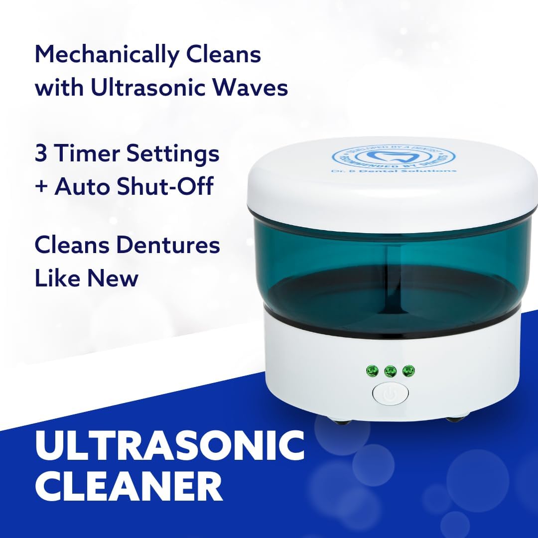 Dr. B Dental Solutions Ultrasonic Cleaner – Efficient Dental Cleaner with High-Frequency Waves for Removing Debris and Stains from Dentures, Night Guards, Retainers, and Aligners