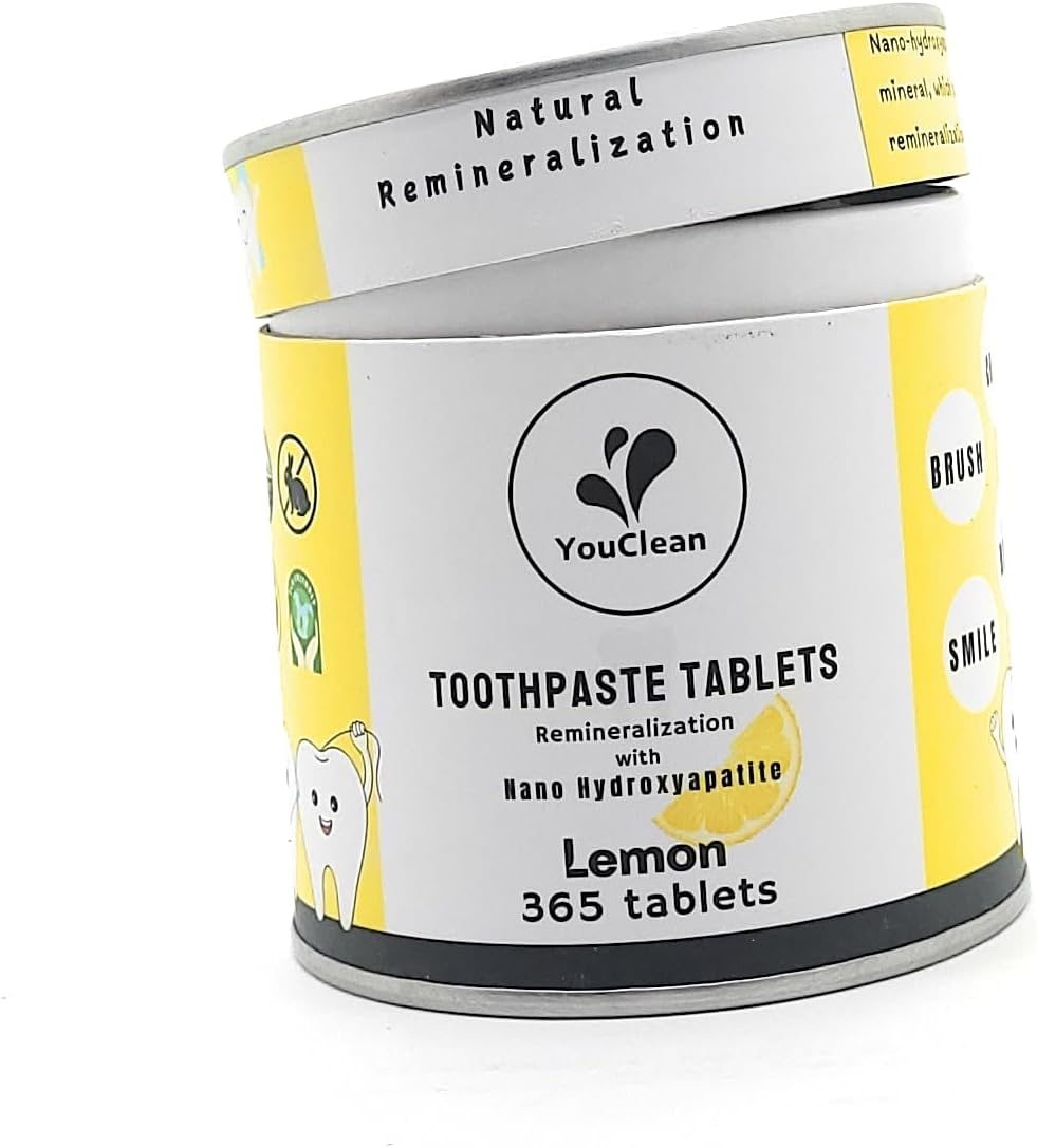 Refill Pack - 365 Toothpaste Tablets - Natural Remineralization & Whitening with Nano Hydroxyapatite - Travel or Daily Use - Fluoride Free (Lemon365)