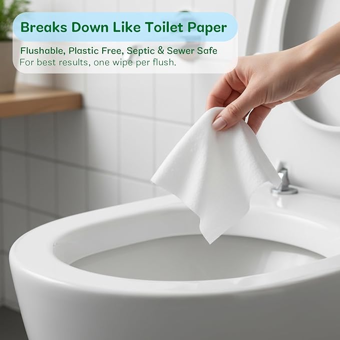 Flushable Wipes Travel Size, 99% Water Mini Wet Wipes for Sensitive Skin, Hypoallergenic & Unscented On The Go Pocket Wipes, 144 Count (24 Packs of 6)