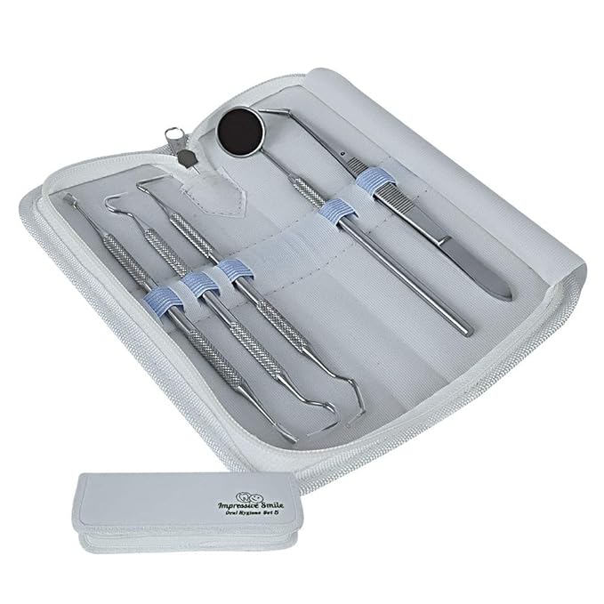 Professional Dental Hygiene Kit | Dentists Tools for Calculus & Plaque Removal | Stainless Steel Tarter Scraper, Probe, Scaler, Tweezers, Mouth Mirror and Free Protective Case for Humans and Pets